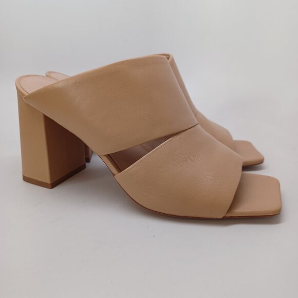 Vince Sandal Heels Nelda Square Toe Slide Neutral Tan Leather Womens 9M - Picture 9 of 16